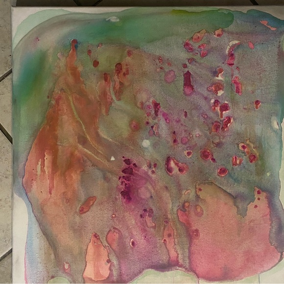 Other - Pink and Green Abstract ink on canvas Painting